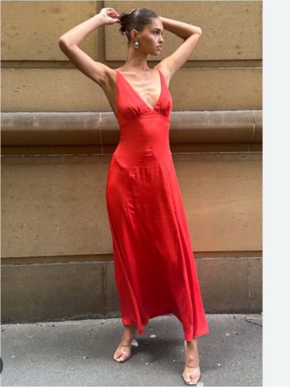 MESHKI “Kamala” Red Satin Maxi Vacay Cocktail Dinner Event Dress - NWT! Small